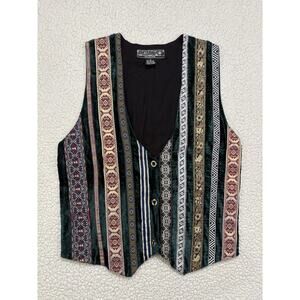 Vtg Womens Tapestry Vest Small Multicolor Stripe Velvet India Unisex Agapo 90s